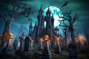 Generative ai on theme of large scary pumpkin with cut out eyes for celebration holiday Halloween