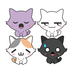 Vector set of cute kitty cats. Isolated on white background