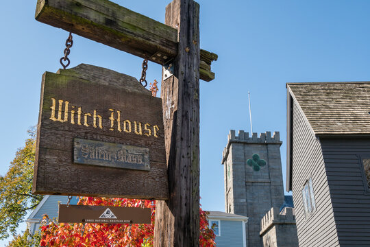 Salem, MA, US-October 10, 2022: Sign in front of the Corwin House also known as the Witch House during the annual Haunted Happenings Festival.