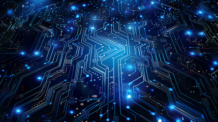 Obraz premium Quantum computer technologies concept futuristic blue circuit board background modern technology circuit board texture waves flow quantum explosion technology 