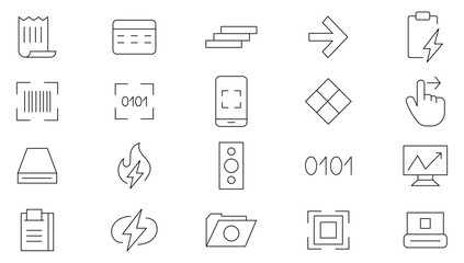 Flashcode linear icon set. Online, barcode, payment, details, code, scan outline icon collection. UI thin outline icons pack.