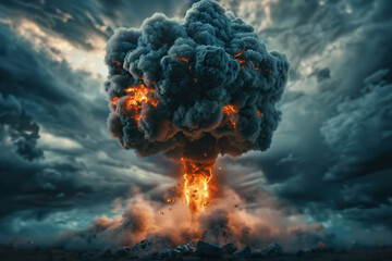 Generative ai on theme of scary nuclear explosion in outdoor, mushroom cloud of nuclear weapons