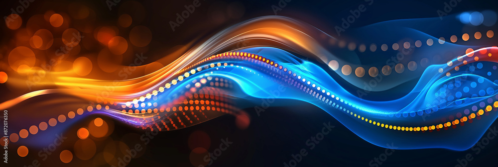 Poster Abstract flowing lines of light creating wavy pattern on dark background
