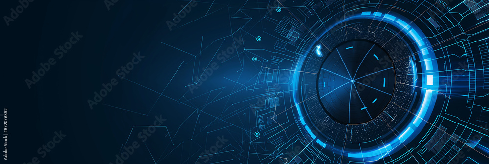 Poster Abstract technology background with rotating circular mechanism processing data