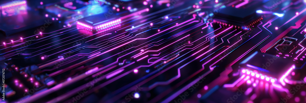 Aufkleber futuristic circuit board glowing with neon lights in computer