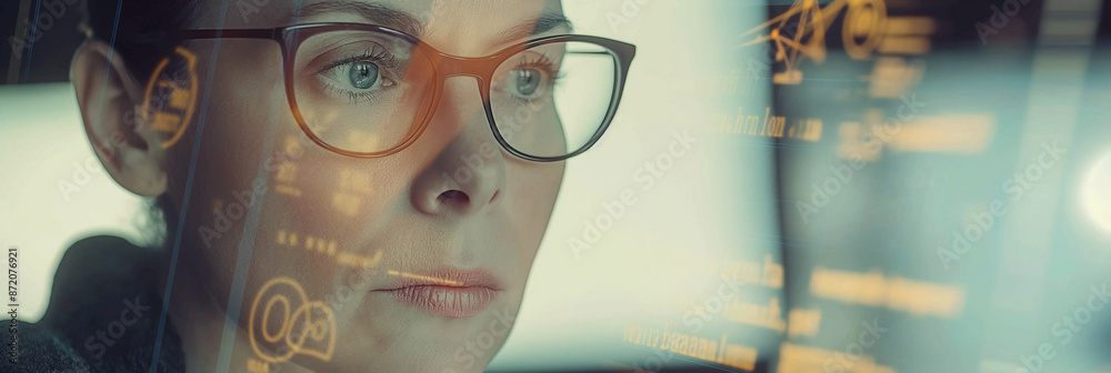 Poster Software developer working with high tech augmented reality interface