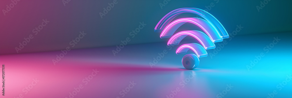 Poster Neon wifi symbol glowing on gradient background representing internet connection