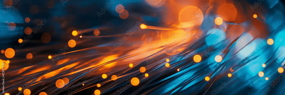 Aufkleber fiber optics spreading digital data with blurry bokeh lights