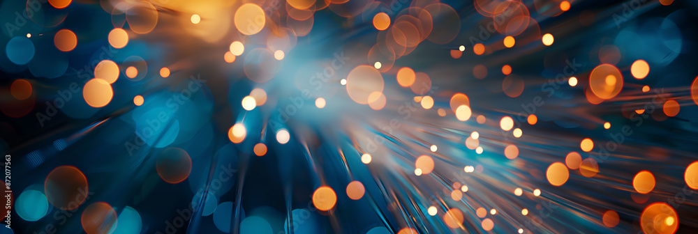 Poster Abstract background with orange and blue particles creating speed of light effect