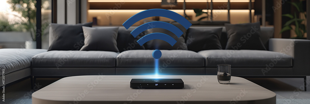 Poster Modern smart home wifi router providing high speed internet connection for the whole family