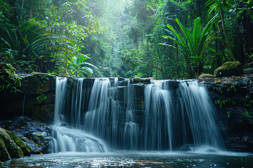 Fototapeta premium Generative ai on theme of beautiful majestic waterfall in natural nature, national park attraction