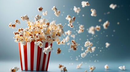 Overflowing Fun: Popcorn Bursting from a Striped Box in Motion