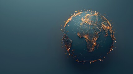Abstract digital globe with glowing continents on a blue background.  A futuristic representation of our planet.  Global connectivity concept.