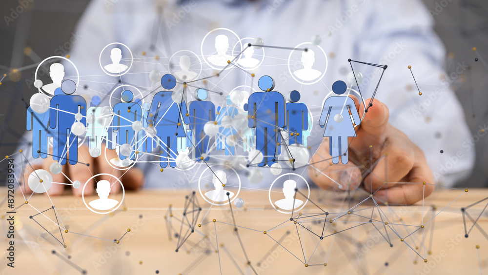 Poster Global network. Blockchain. 3D illustration. Neural networks and artificial intelligence. Abstract  - neural network exposure digital