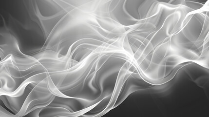Obraz premium Abstract white smoke illustration on black background. The design features fluid and dynamic shapes, creating an ethereal atmosphere with soft curves for commercial use. 