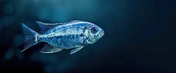 Fototapeta premium Blue Fish Shimmering Against A Dark Background,High Resolution, Ultra HD