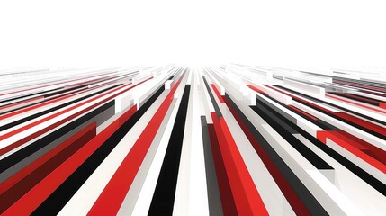 Fototapeta premium Geometric composition with a white background, red, black, and white stripes forming a futuristic pattern.