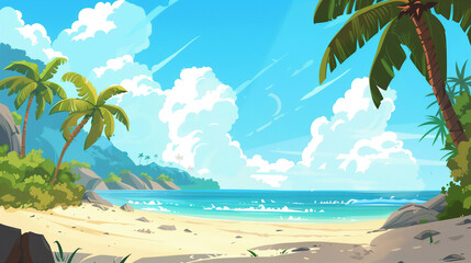 Fototapeta premium Vibrant cartoon style summer sand beach background