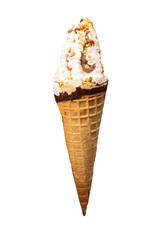 Ice cream with nuts and chocolate isolated on white background.