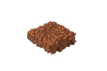 Chocolate coconut wafer bar isolated on white background.