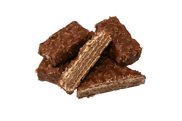 Chocolate coconut wafer bar isolated on white background.