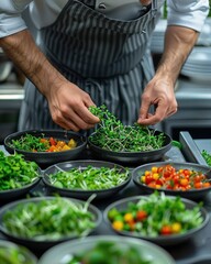 a man in a chef's uniform preparing food in a kitchen