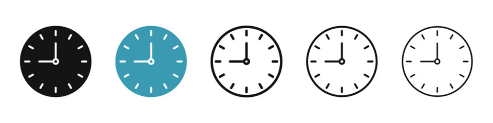 Clock face vector icon set in black and blue colors