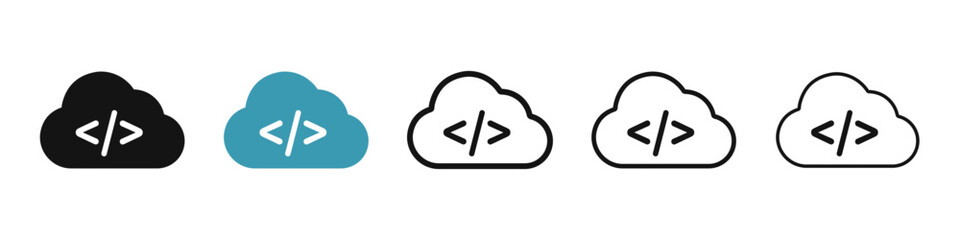 Cloud code vector icon set in black and blue colors