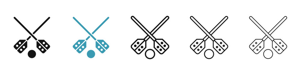 Broom-ball vector icon set in black and blue colors