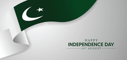 Pakistan independence day 14 august waving flag ribbon vector poster 