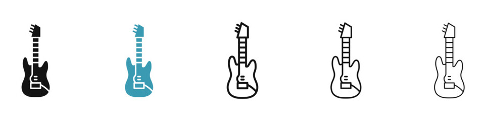 Electric Guitar vector icon set in black and blue colors