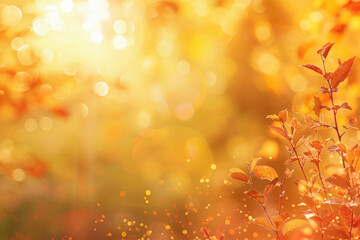 Autumn leaves on a blurred forest background. Abstract autumn background with light bokeh and space for text.	