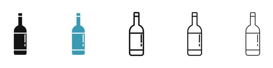 Wine bottle vector icon set in black and blue colors