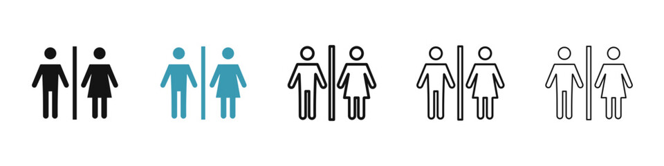 Restroom vector icon set in black and blue colors