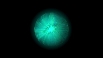 Abstract energy sphere composed of magical glowing particles and waves, motion graphics