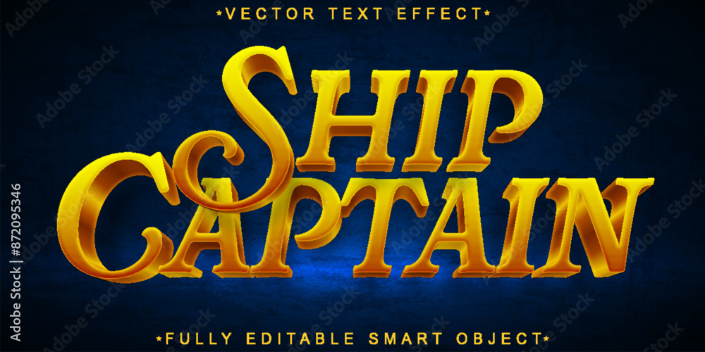 Poster shiny bright golden captain vector fully editable smart object text effect