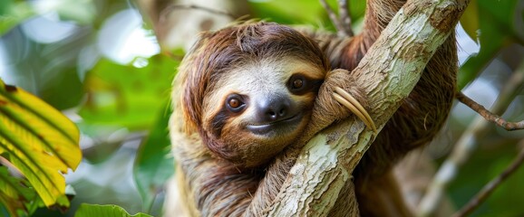 Fototapeta premium A Sloth Hanging In A Tree In Panama,High Resolution, Ultra HD