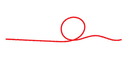A red silk thread looped in a circle form, extending on both ends, symbolizing the red thread of fate in chinese tradition, on a pure white background with copy space. long red thread. EPS 10/Ai