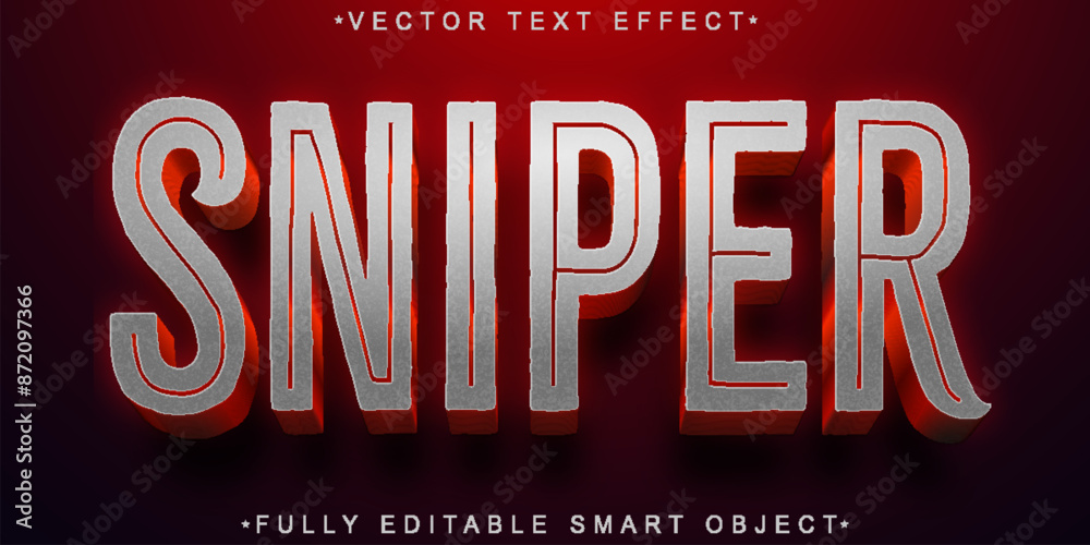 Poster red and silver sniper vector fully editable smart object text effect