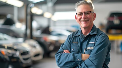 Obraz premium Customer-Focused Car Mechanic Portrait