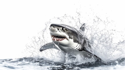 Naklejka premium Great white shark leaps out of the water. AI Generative.