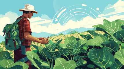 Wearable technology for farm workers, monitoring health and productivity, clean and sleek design, digital illustration