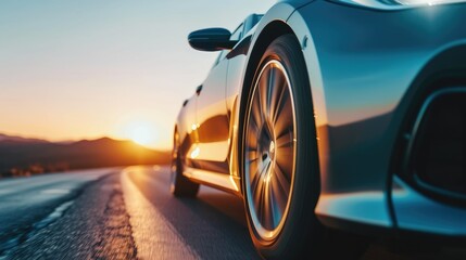 Speeding Silver Car in Scenic Sunrise Drive