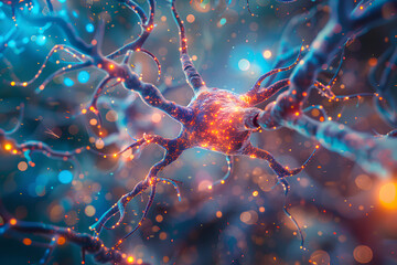 Neurons cells concept, neurons, brain cells, located in the frontal lobe of the human brain