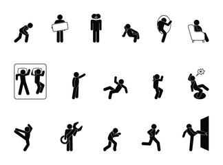 stick figure man icon, isolated people silhouettes