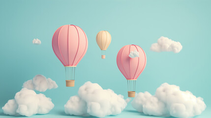 Fototapeta premium Pink Balloons with cloud, illustration