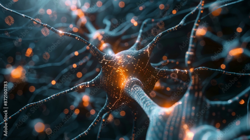 Aufkleber Dynamic 3D animation of neural network connections with digital data flowing through 6b3fd83bd7d5