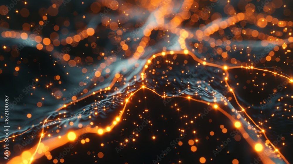 Fototapete Dynamic 3D animation of neural network connections with digital data flowing through 6b3fd83bd7d5