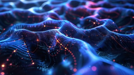 Dynamic 3D animation of artificial neural network with vibrant lighting effects