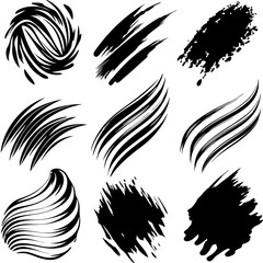 A collection of black and white brush strokes painted on a white canvas